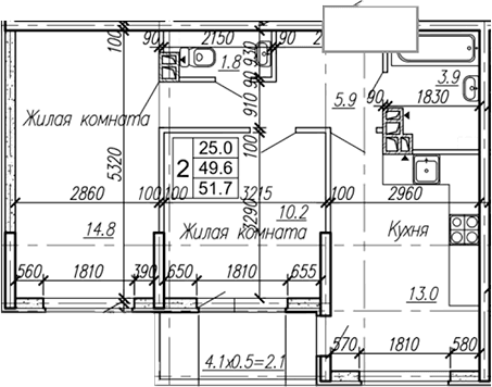 Продается 2-комн. квартира, 49.6 м²