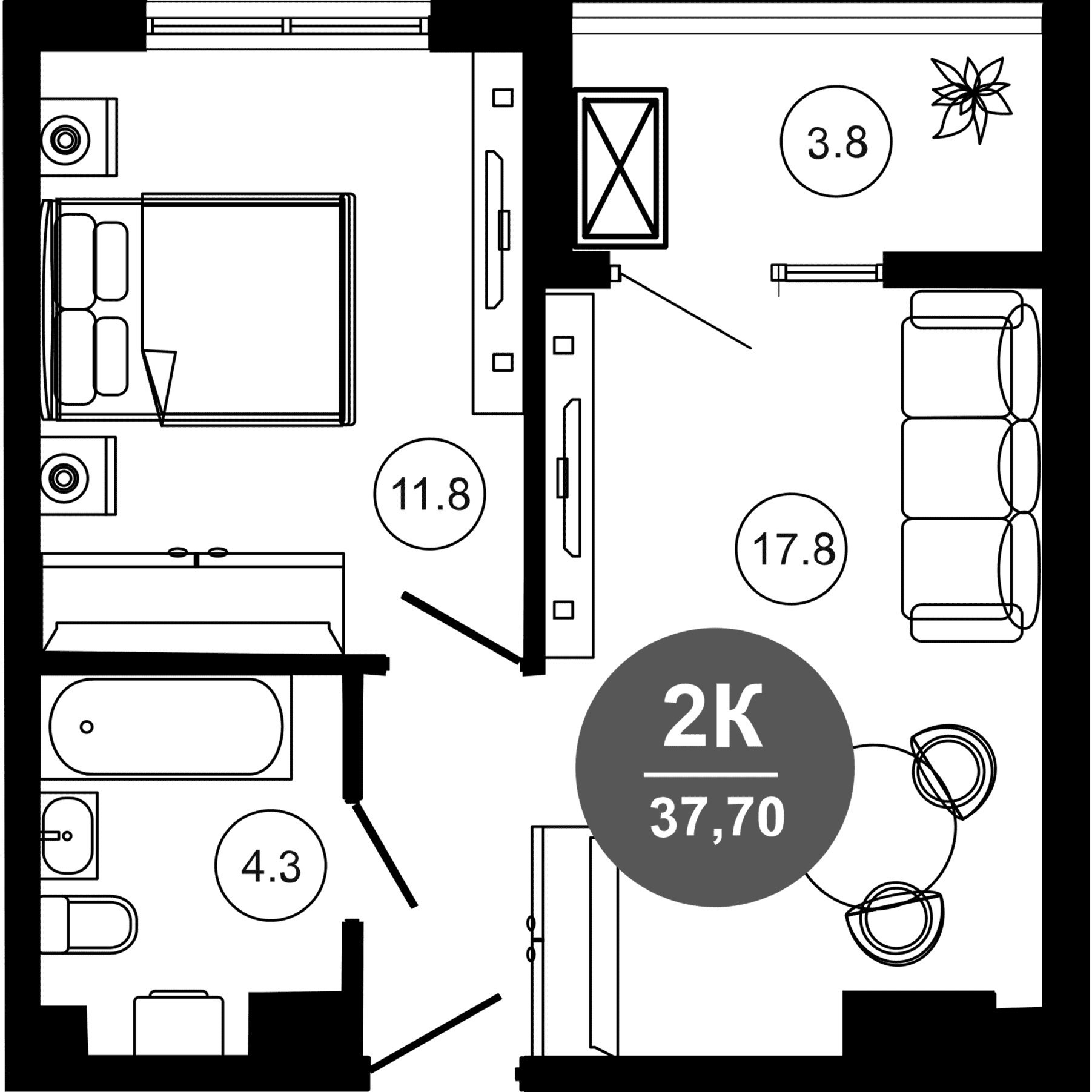 Продается 2-комн. квартира, 33.9 м²
