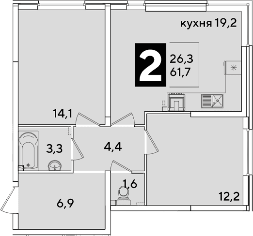 Продается 3-комн. квартира, 61.7 м²