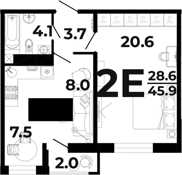 Продается 2-комн. квартира, 43.9 м²