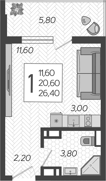 Продается 1-комн. квартира, 20.6 м²