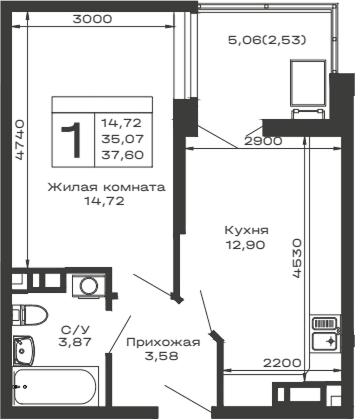 Продается 1-комн. квартира, 35.07 м²