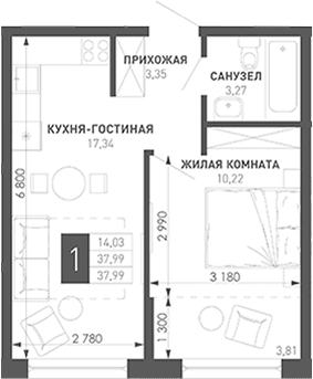 Продается 1-комн. квартира, 40.1 м²