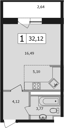 Продается 1-комн. квартира, 32.1 м²