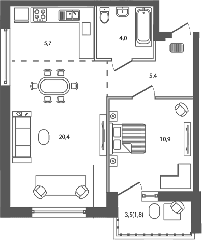 Продается 2-комн. квартира, 46.4 м²