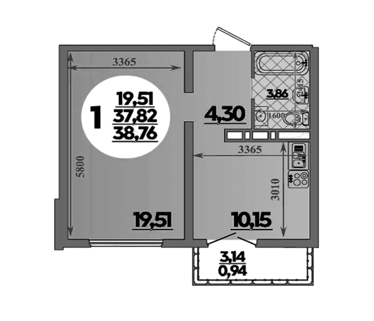 Продается 1-комн. квартира, 37.82 м²