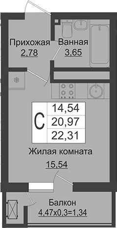 Продается 1-комн. квартира, 20.97 м²