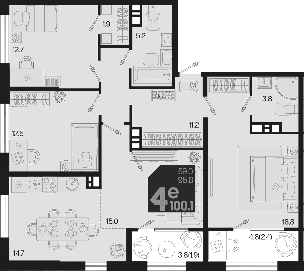 Продается 4-комн. квартира, 100.1 м²