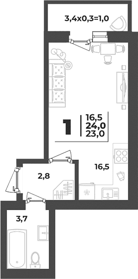 Продается 1-комн. квартира, 23 м²