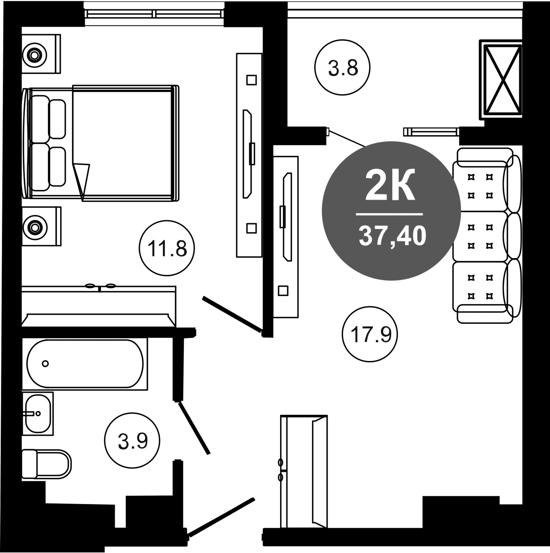 Продается 2-комн. квартира, 33.5 м²