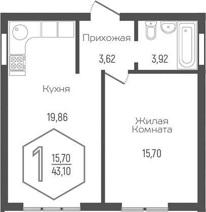 Продается 2-комн. квартира, 43.1 м²
