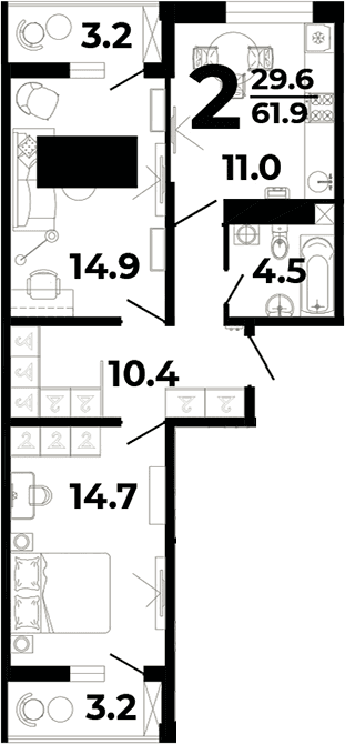 Продается 2-комн. квартира, 49.5 м²