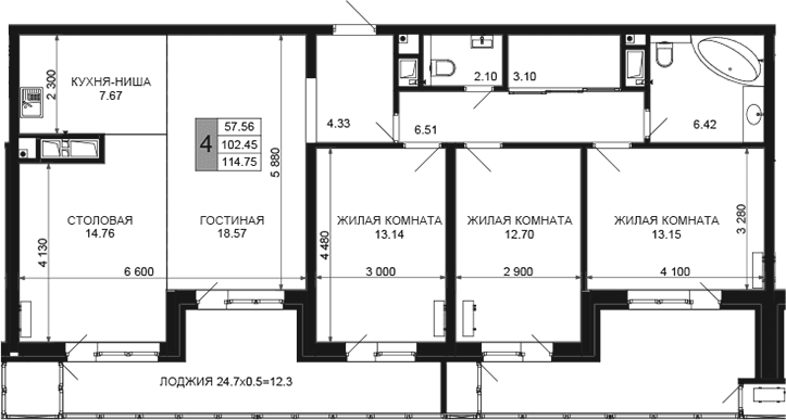 Продается 5-комн. квартира, 102.45 м²