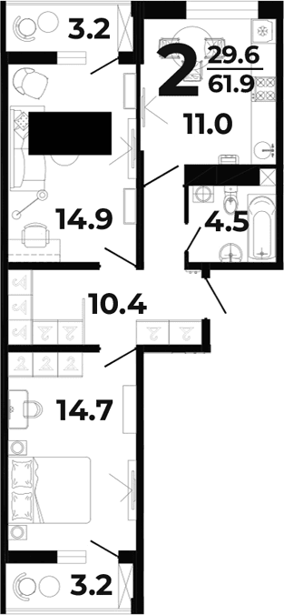 Продается 2-комн. квартира, 55.5 м²