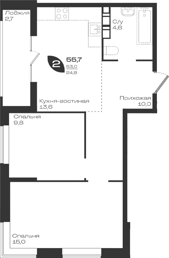 Продается 2-комн. квартира, 53 м²