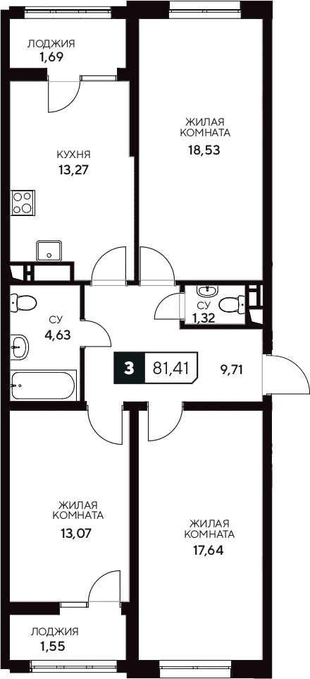 Продается 3-комн. квартира, 78.17 м²