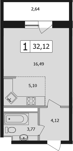 Продается 1-комн. квартира, 32.1 м²