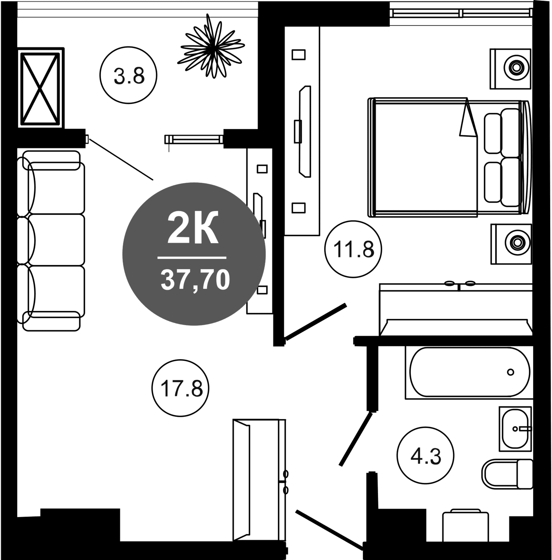 Продается 2-комн. квартира, 33.9 м²