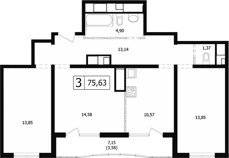 Продается 3-комн. квартира, 68.12 м²