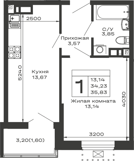 Продается 1-комн. квартира, 34.23 м²