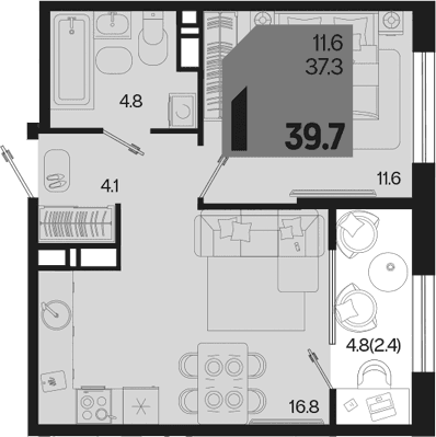 Продается 1-комн. квартира, 37.3 м²