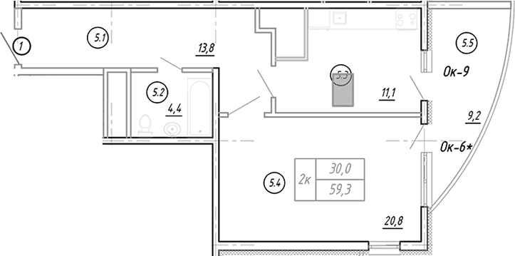 Продается 1-комн. квартира, 51.3 м²