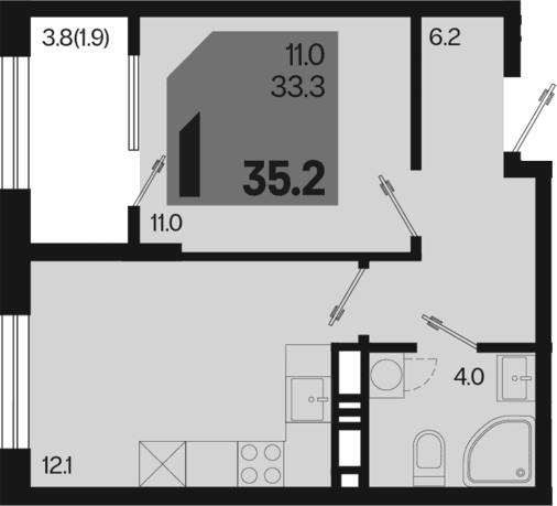 Продается 1-комн. квартира, 33.3 м²