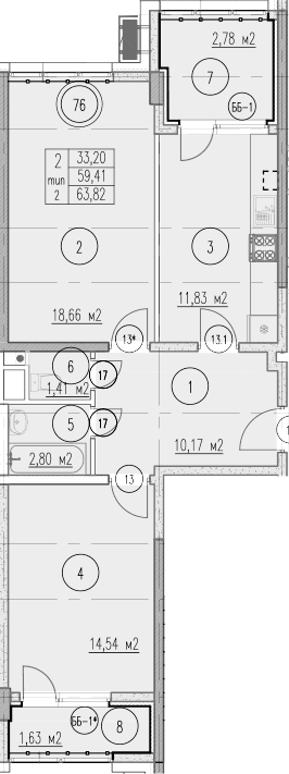 Продается 2-комн. квартира, 59.41 м²