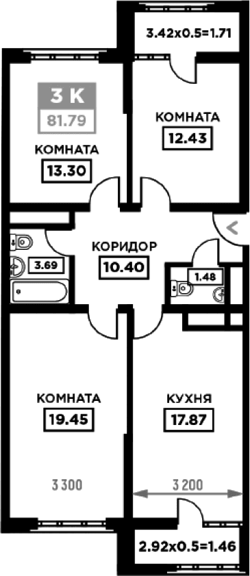 Продается 3-комн. квартира, 78.62 м²