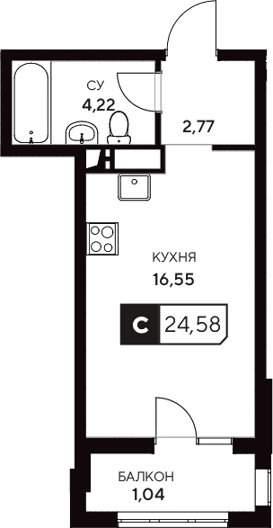 Продается 1-комн. квартира, 23.54 м²