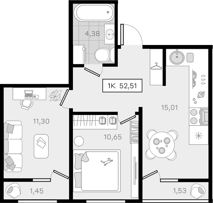 Продается 2-комн. квартира, 49.53 м²