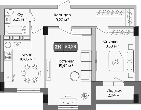 Продается 2-комн. квартира, 49.26 м²