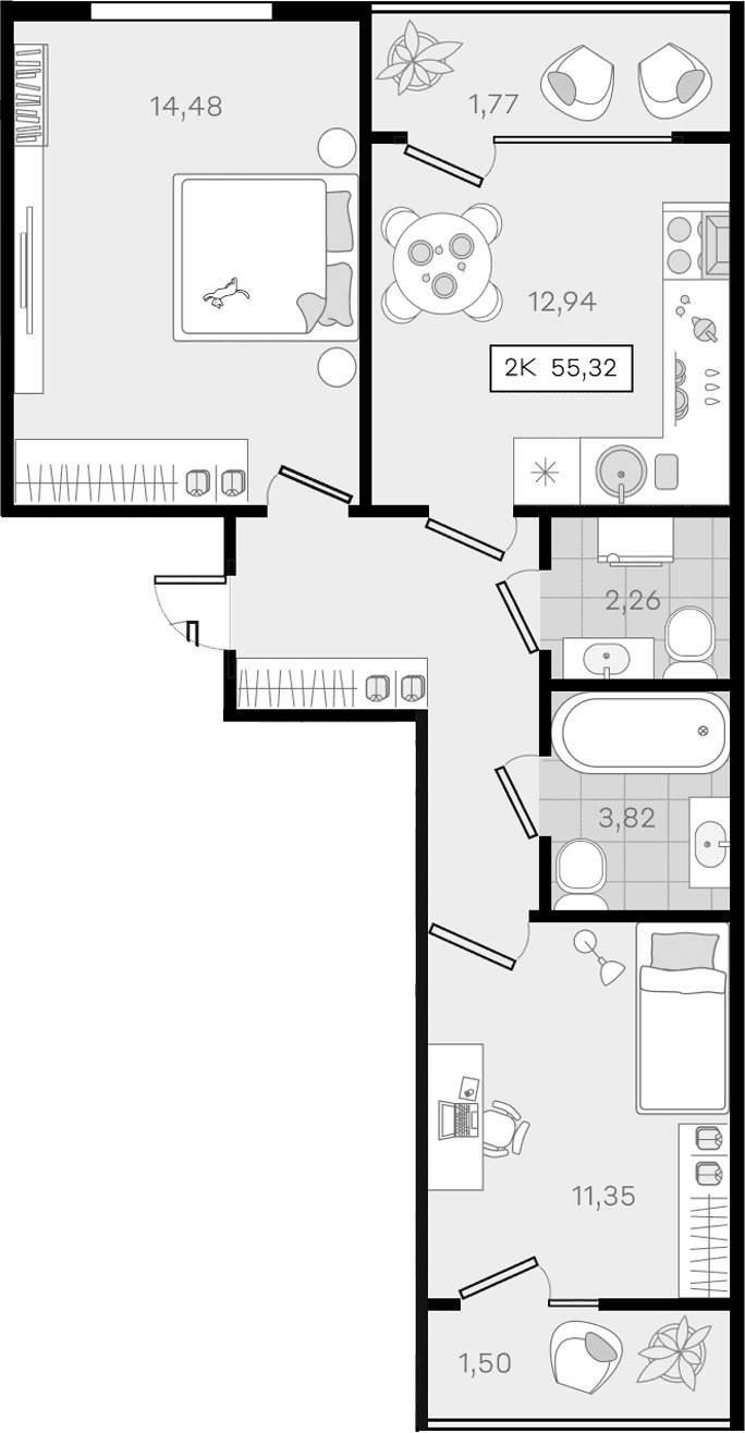 Продается 2-комн. квартира, 52.05 м²