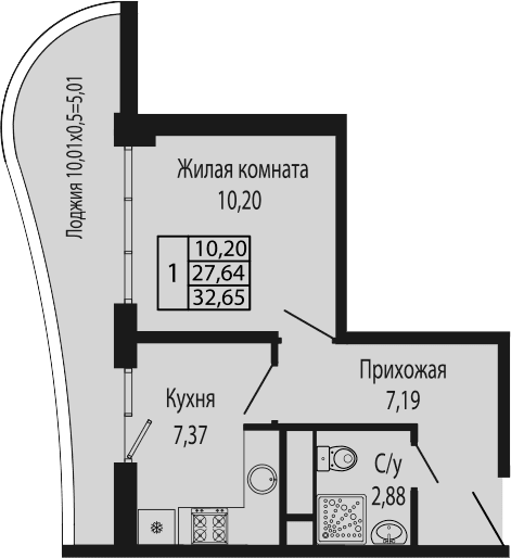 Продается 1-комн. квартира, 27.64 м²
