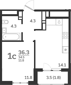Продается 1-комн. квартира, 34.5 м²
