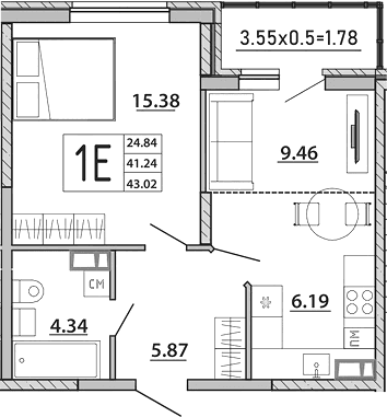 Продается 2-комн. квартира, 41.24 м²