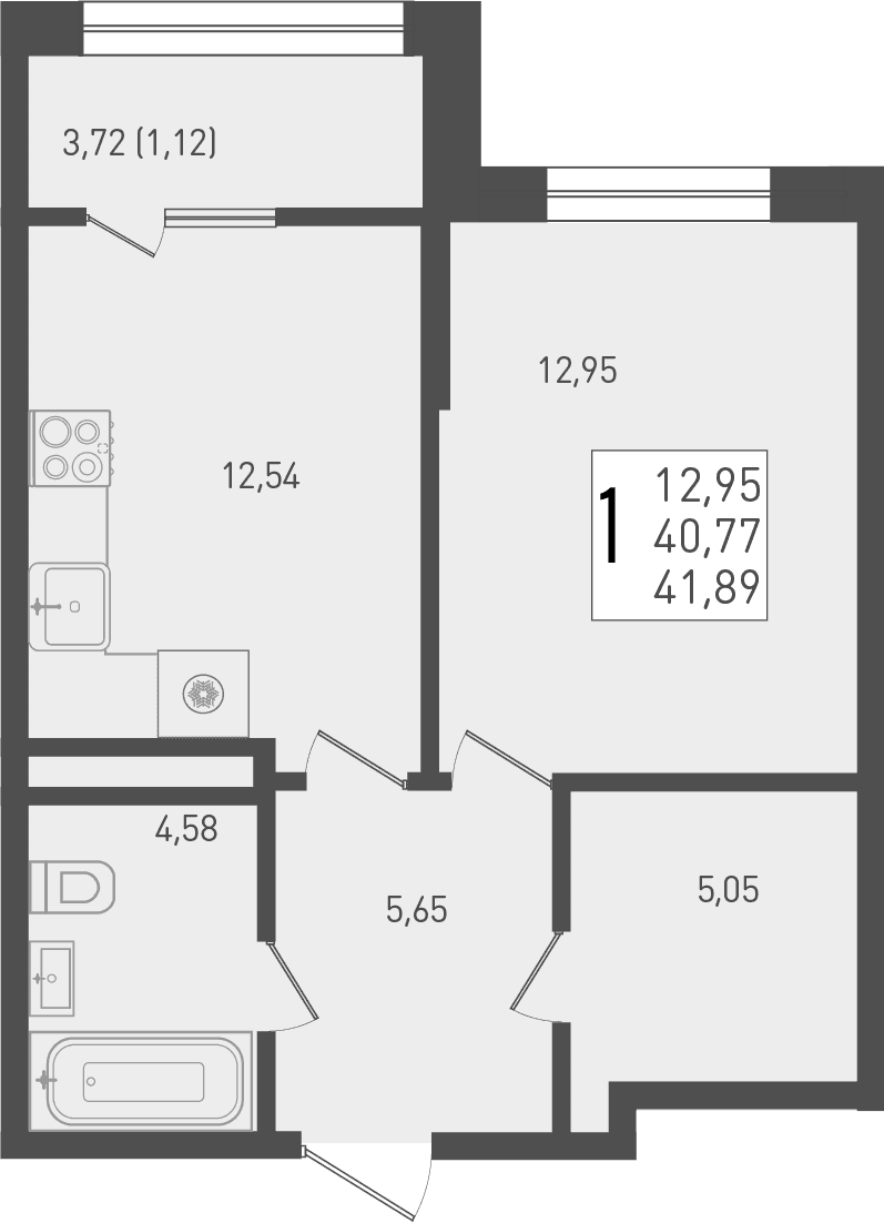 Продается 1-комн. квартира, 40.77 м²