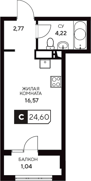 Продается 1-комн. квартира, 23.56 м²