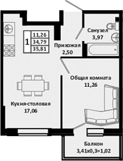 Продается 2-комн. квартира, 34.9 м²