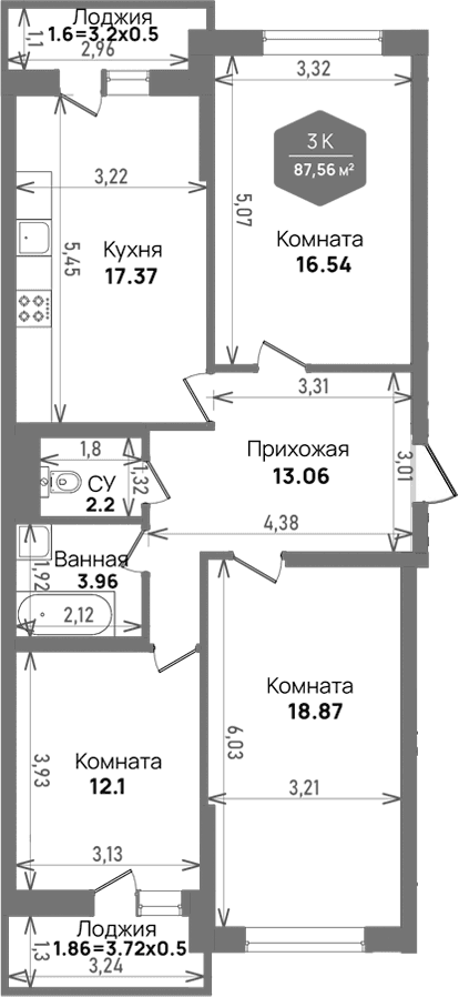 Продается 3-комн. квартира, 84.1 м²
