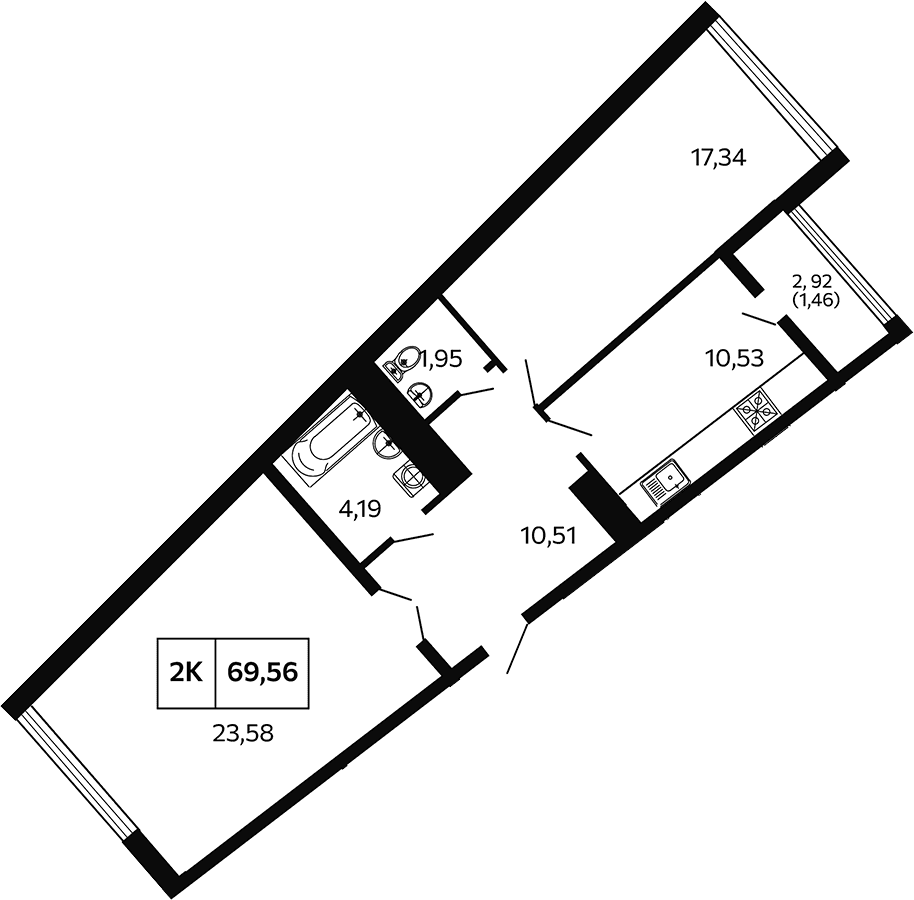 Продается 2-комн. квартира, 68.1 м²