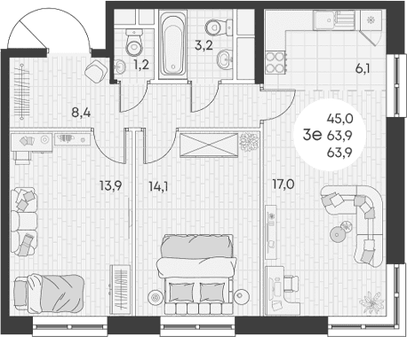 Продается 3-комн. квартира, 63.9 м²