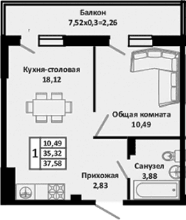 Продается 2-комн. квартира, 35.7 м²