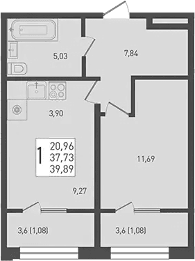 Продается 1-комн. квартира, 37.73 м²