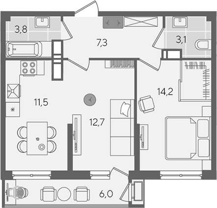 Продается 2-комн. квартира, 52.6 м²