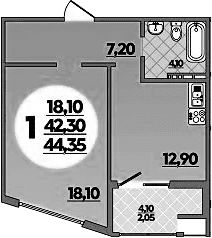 Продается 1-комн. квартира, 42.3 м²