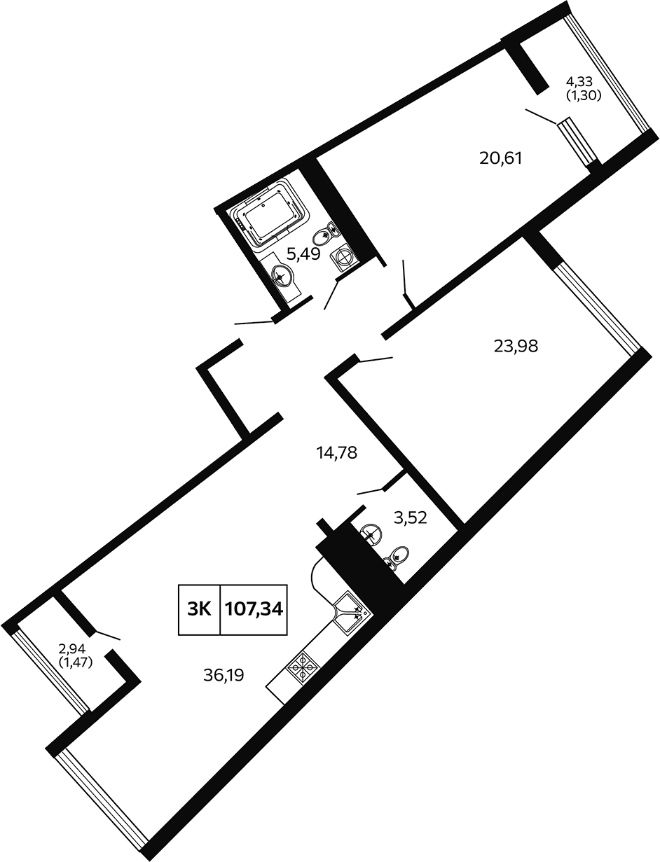 Продается 2-комн. квартира, 104.57 м²