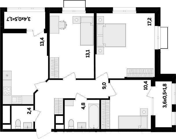 Продается 3-комн. квартира, 70.3 м²