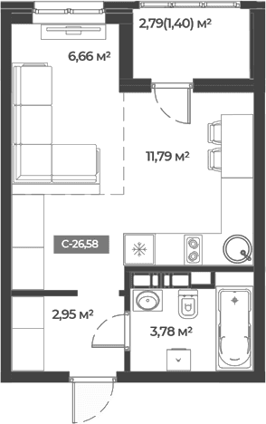 Продается 1-комн. квартира, 25.18 м²