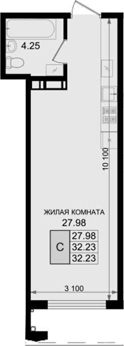 Продается 1-комн. квартира, 32.23 м² — фото 2